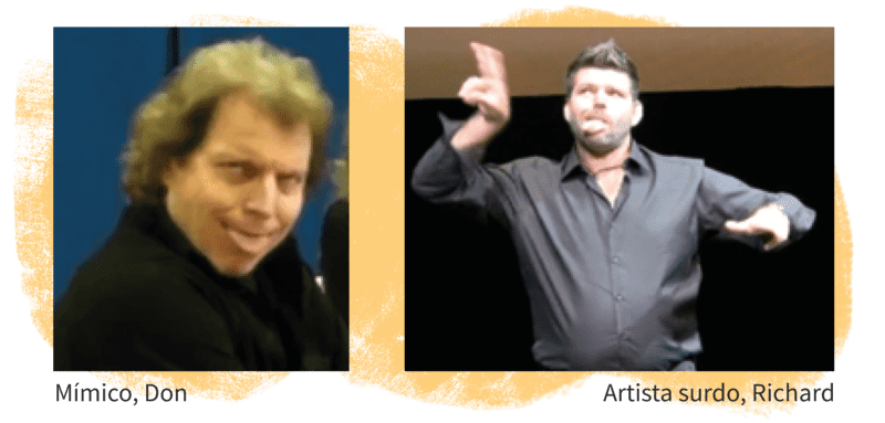 Artistas fazendo mímica de um lápis